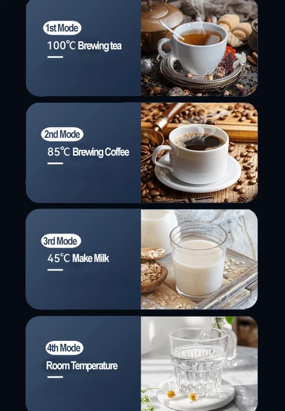 The four temperature modes: 100°C, 85°C, 45°C and room temperature