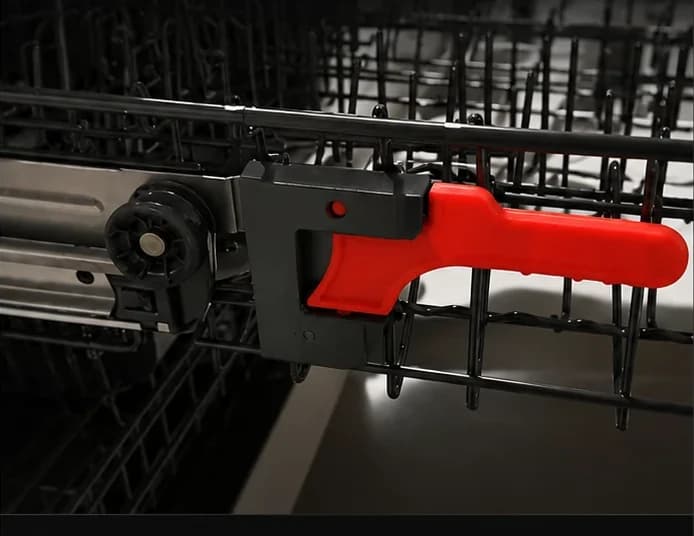 The red height-adjustment handle on the DWID3 lower rack