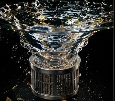 Water pouring through the filter
